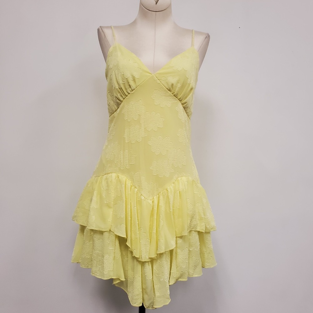Wild Fable Womens Basque Waist Babydoll Mini Dress Size XS Butter Yellow Floral